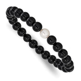 Black Onyx and White Freshwater Cultured Pearl Stretch Bracelet